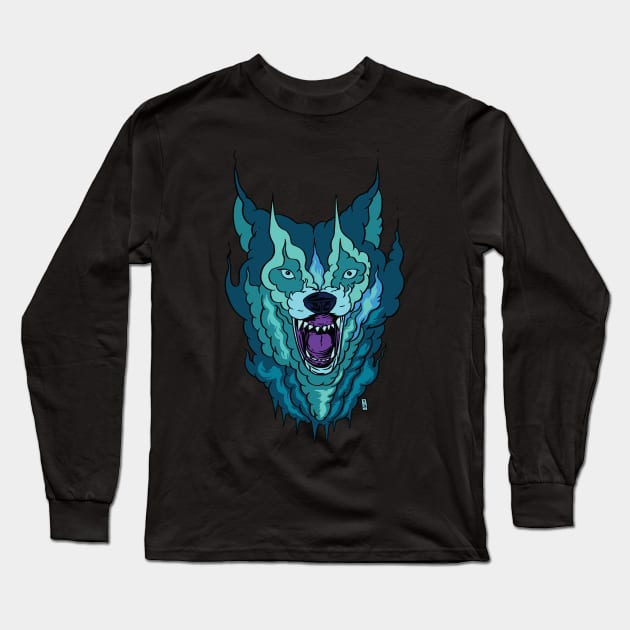 Vapor Wave Wolf Long Sleeve T-Shirt by Thomcat23